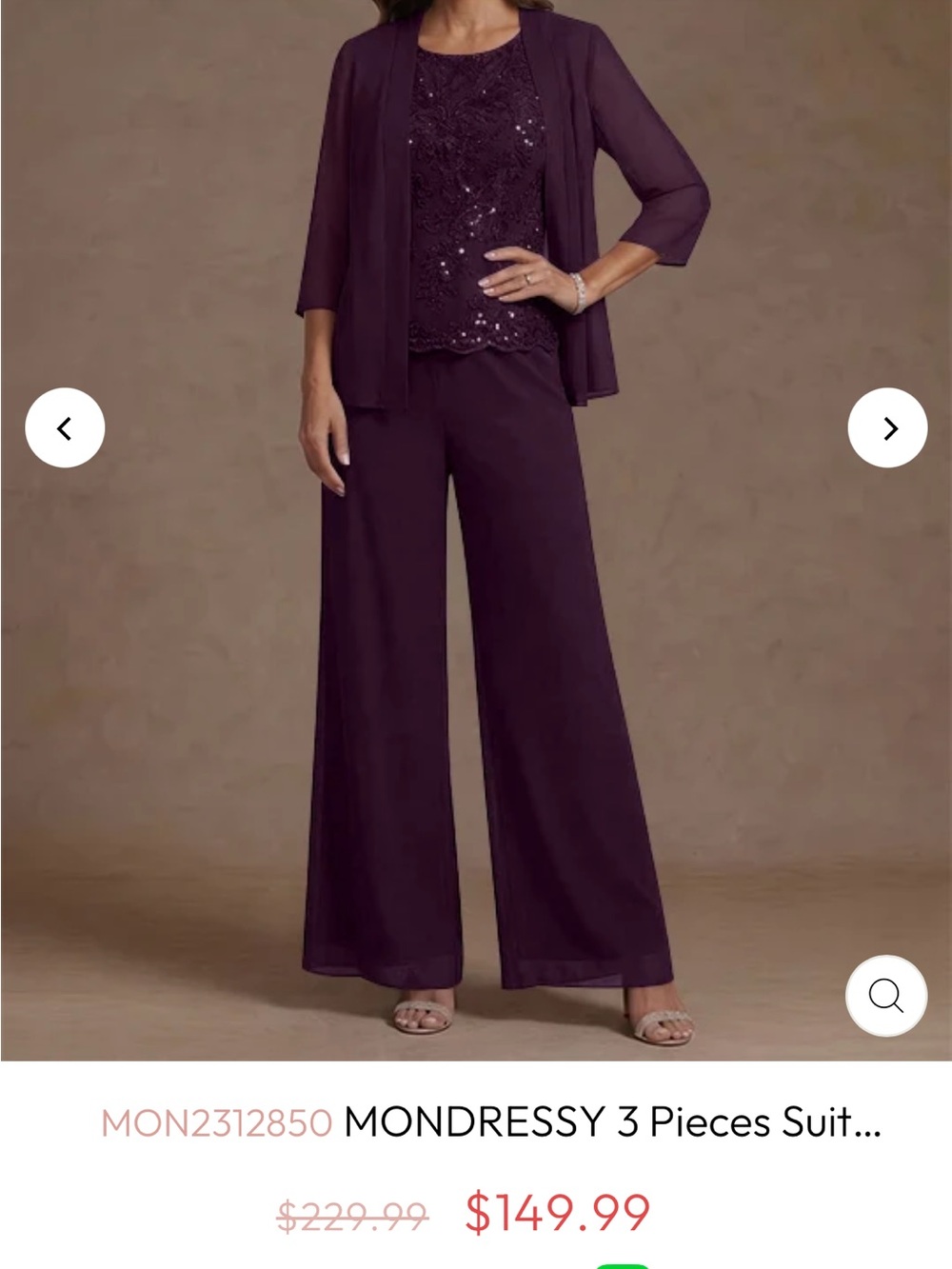 Mother of the Bride or Groom Women's 3-Piece Wide-Leg Jumpsuit Set in Deep Plum